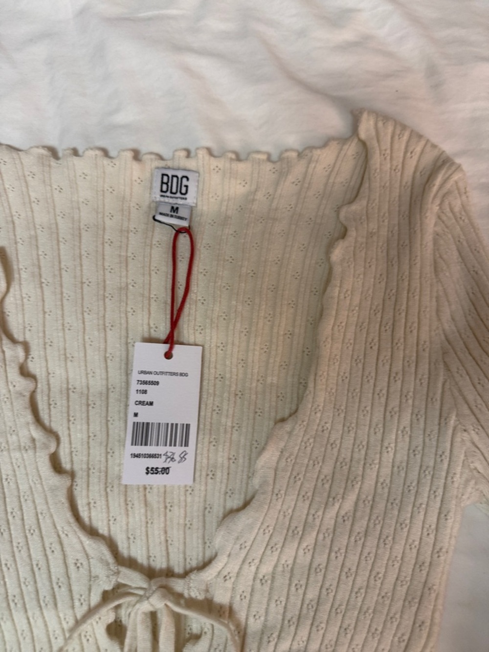 BDG Cream Tie-Front Ribbed Cardigan Sweater - Picture 3 of 4